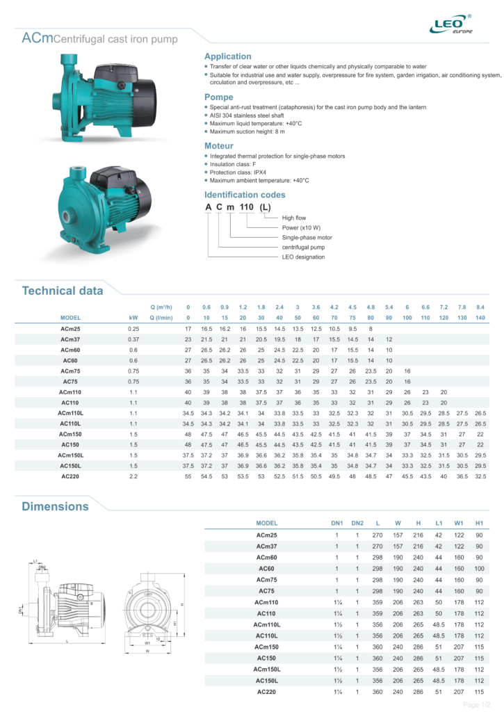 ACm - Centrifugal Pump Spec - Page 1